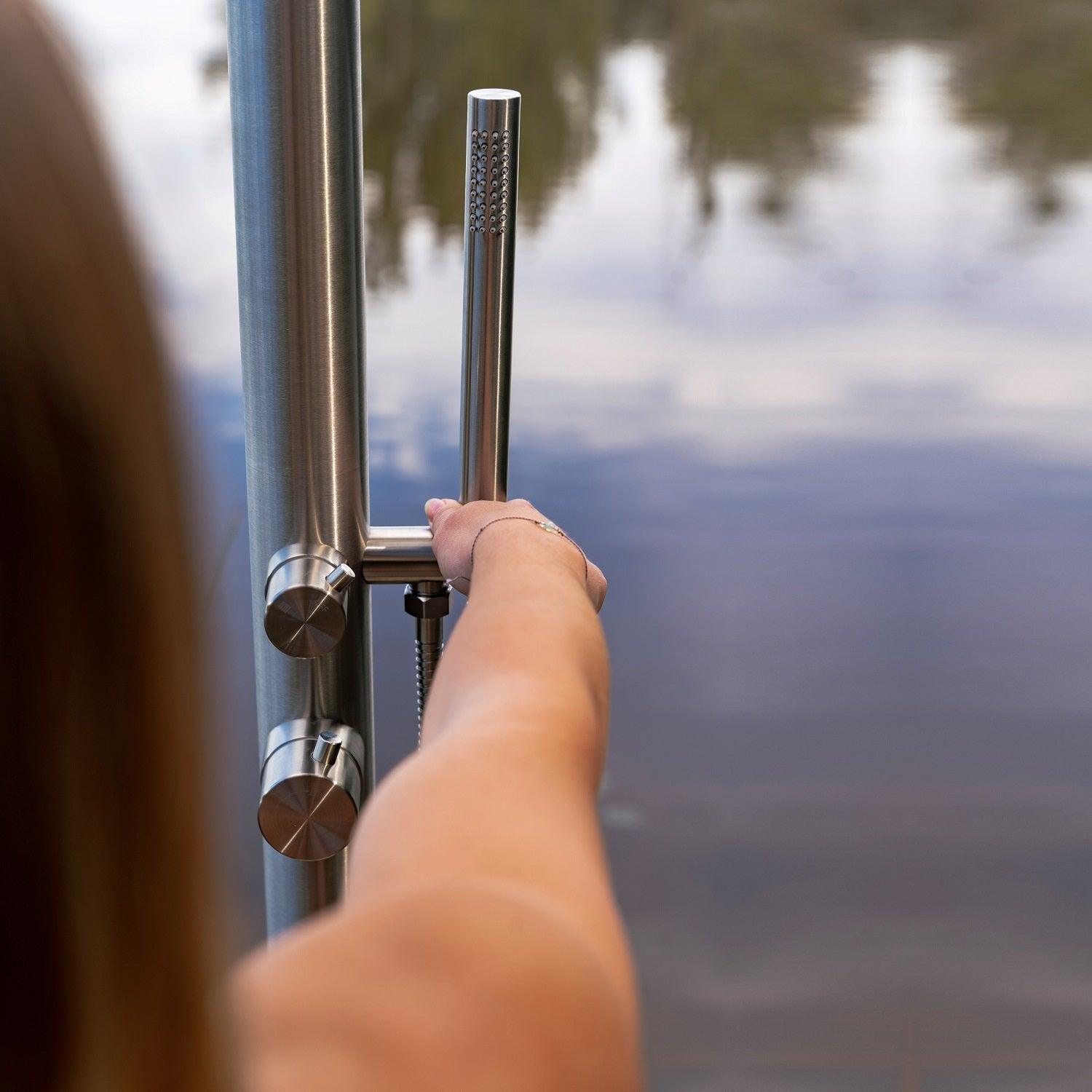 Stellar Astra Shower - Brushed 316, Freestanding, Garden, Inox, Marine Grade, Outdoor, Shower, Stainless Steel